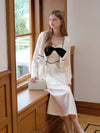 Elegant Jacquard Jacket + Slip Bow Dress