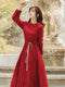 Vintage A-line Waist Long Sleeve Dress