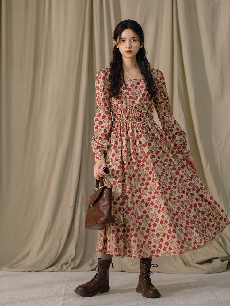 Vintage Square Neck Knitted Dress