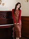 Retro Drawstring Plaid Dress + Knit Cardigan