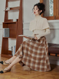 Vintage Top+Plaid Skirt 2pcs Set