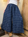 Linen Plaid Wide Leg Crop Pants