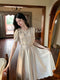 French Beige Puffy Sleeve Dress