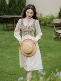 Vintage Floral Vest + Dress 2pcs Set
