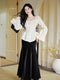 Vintage Caped Coat + Puffy Blouse + Fishtail Skirt 3pcs Set