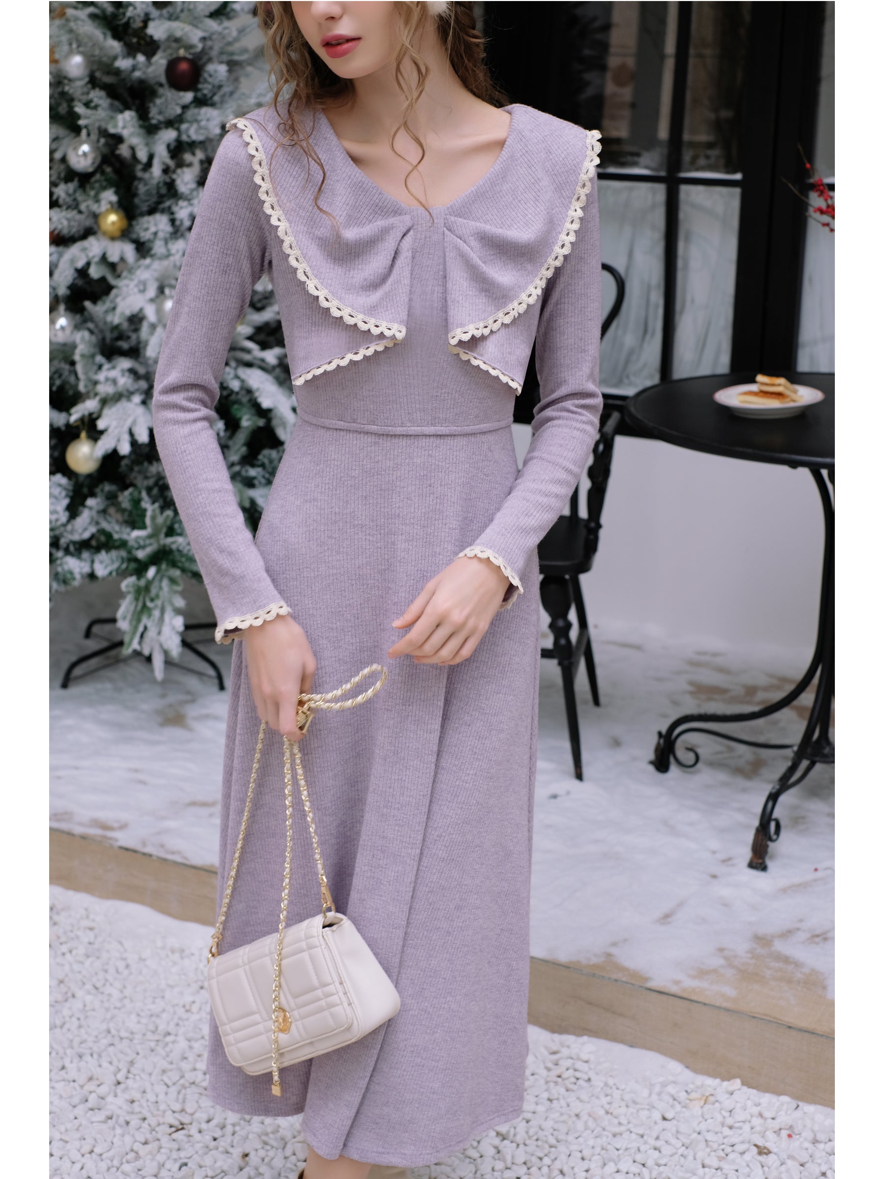 Romantic Lavender Knit Dress The Cottagecore