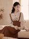 Vintage Overall Dress + Blouse 2pcs Set