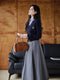 Academia Faked 2 pcs Knitited Top + Pleated Skirt