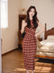 Retro Drawstring Plaid Dress + Knit Cardigan