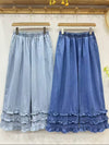 Ruffled Hem Denim Crop Pants