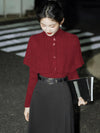 Knitted Cape + Slim Shirt + Long Skirt 3pcs Set