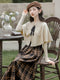 Vintage Academia Caped Top + Plaid Long Skirt 2pcs Set