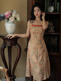 Halter Neck High Waist Rose Print Dress