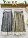 Lace Hem Checkered Crop Pants