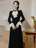 Black Elegant Top + Vintage Skirt 2pcs Set