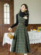 Knit Shirt + Plaid Pinafore Dress 2pcs Set