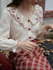 Romantic Ruffled Sleeve Embroidery Shirt + Plaid Fishtail Skirt 2pcs Set