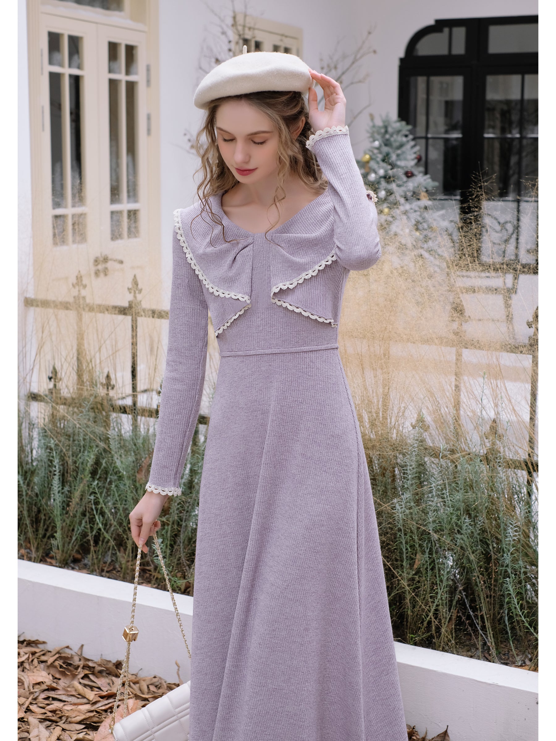 Romantic Lavender Knit Dress The Cottagecore