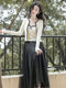 Romantic Lace Trim Knit Cardigan + Vest + Long Skirt 3pcs Set