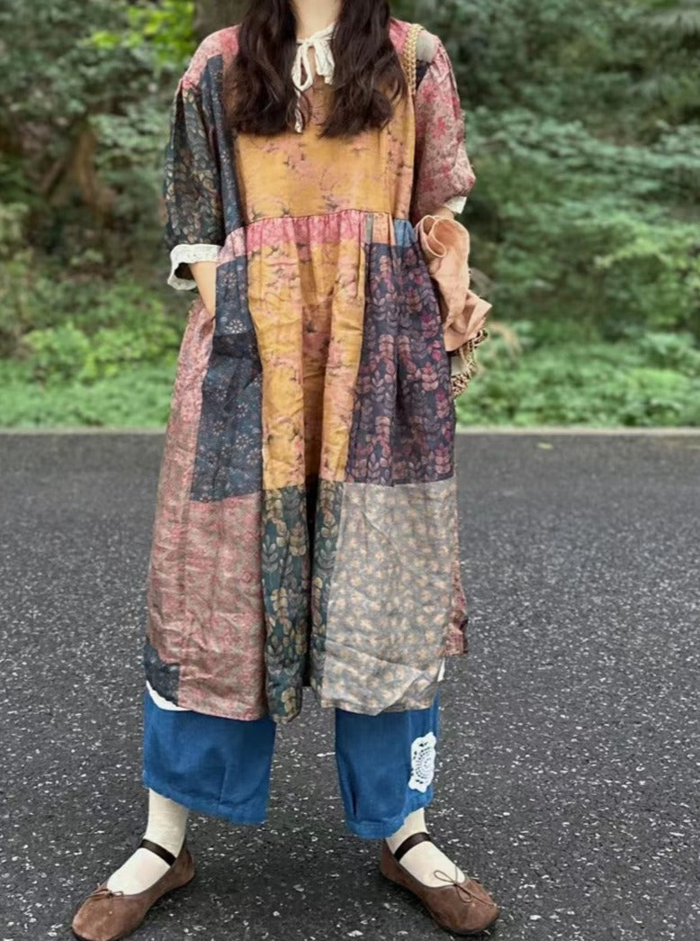 Farmcore Linen Patchwork Dress– The Cottagecore