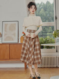 Vintage Top+Plaid Skirt 2pcs Set