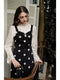 Polka Dot Overall Dress + Frilled Collar Top 2pcs Set