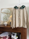 Embroidered Collar Striped Blouse