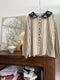 Embroidered Collar Striped Blouse