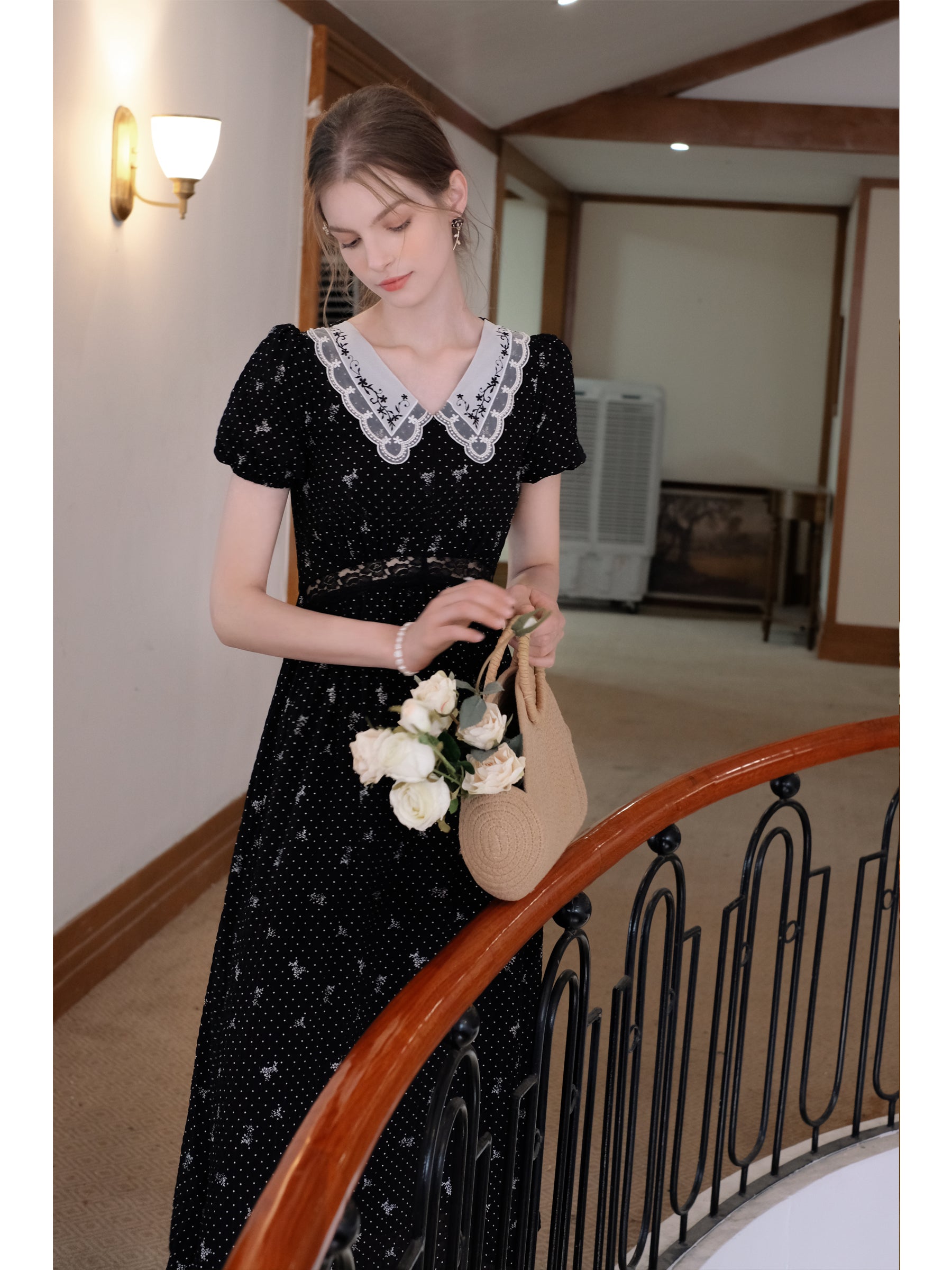 Customized Vintage Lace Collar Floral Dress main image 0