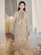 Vintage Faux Fur Sleeve Top + Long Skirt 2pcs Set