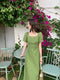 Vintage Green Square Neck Dress