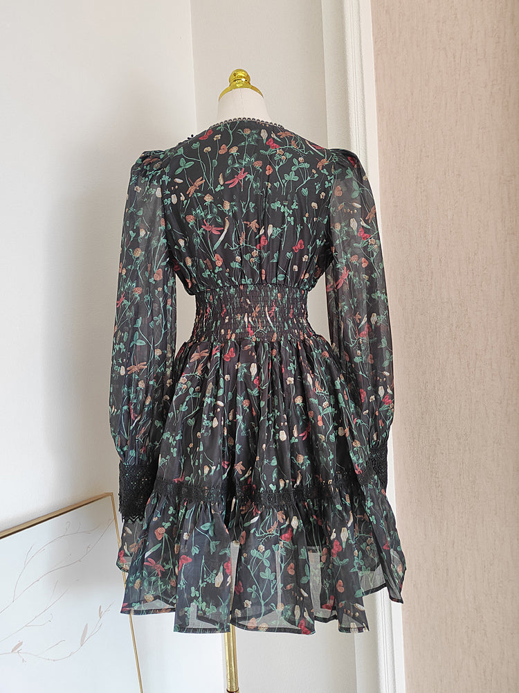 Vintage Sheer Floral Mini Dress (M)