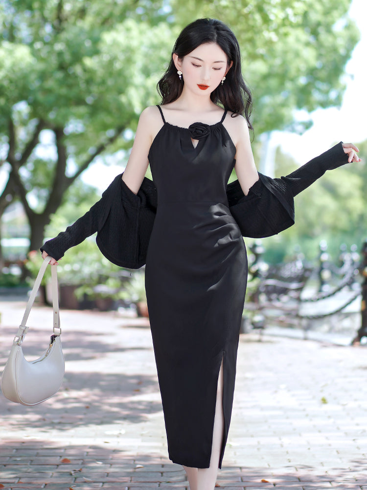 Short Cardigan & Floral Slip Dress 2Pcs