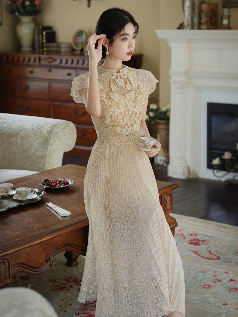 Elegant Embroidered Pleated Dress– The Cottagecore