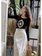 Black Embroidery Mirror Top + A-line Skirt 2pcs Set