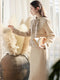 Vintage Faux Fur Sleeve Top + Long Skirt 2pcs Set