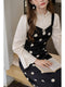 Polka Dot Overall Dress + Frilled Collar Top 2pcs Set