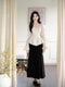 Vintage Caped Coat + Puffy Blouse + Fishtail Skirt 3pcs Set