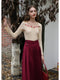 French Embroidery Floral Neck Top +Wine-red Skirt 2pcs Set