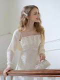 Elegant Pearl Shell Jacquard Dress + Fairy Cardigan