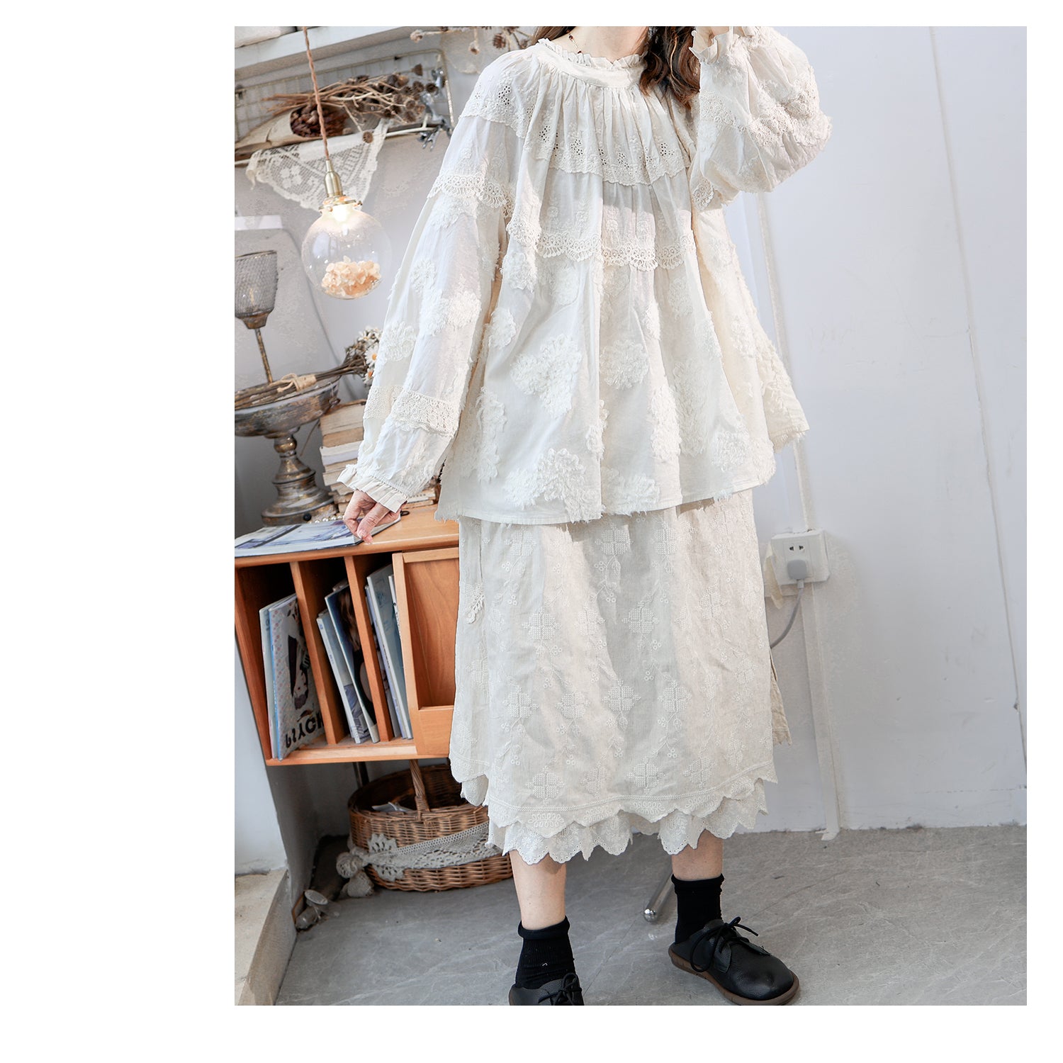 Stacey Embroidered Lace Shirt & Skirt Set