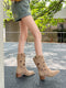 Hollow-Out Stars Cowhide Leather Boots