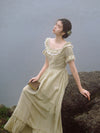 Antique Lace Trim Belted Dress