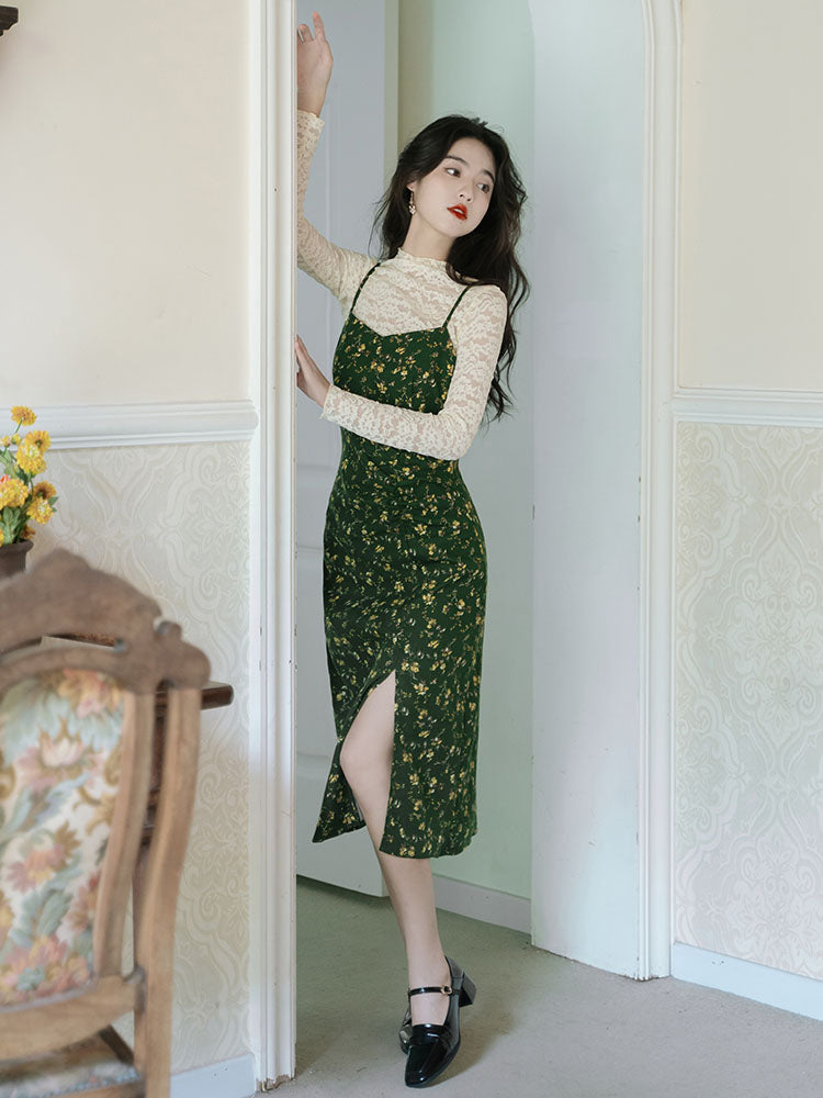 Romantic Floral Slip Dress+ Lace Top– The Cottagecore