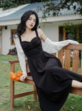 Black Retro Slip Dress + Knit White Cardigan