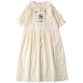 Cotton Embroidered Lace Collar Drawstring Dress