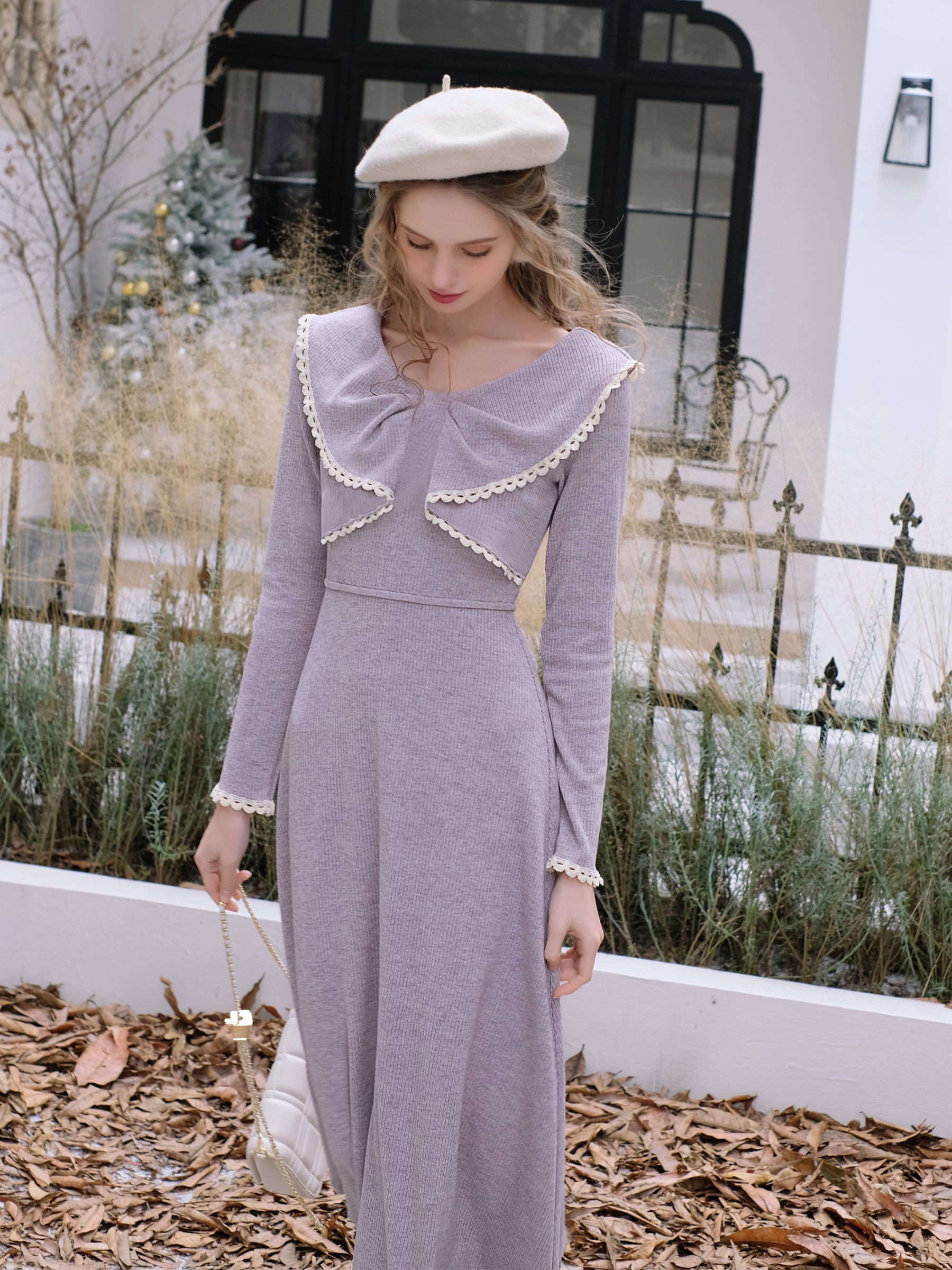 Romantic Lavender Knit Dress The Cottagecore