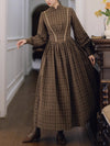 Vintage Stand Collar Plaid Cotton Dress