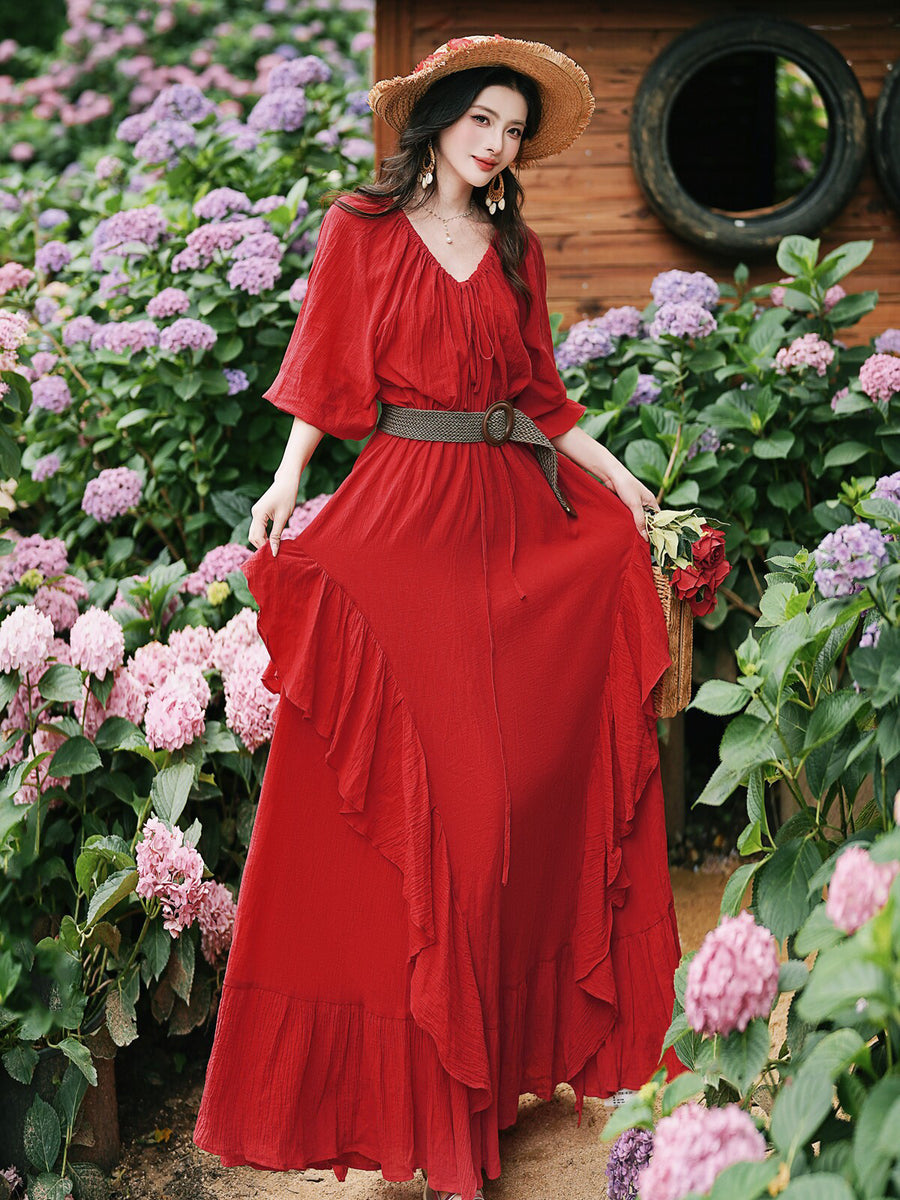 red cottagecore dress cottagecore prom red dress