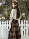 Vintage Academia Caped Top + Plaid Long Skirt 2pcs Set